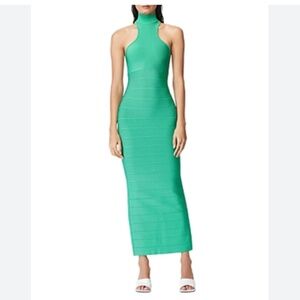 NWOT HERVE LEGER Racer Icon Pencil Dress Green Sz L Orig Price $890